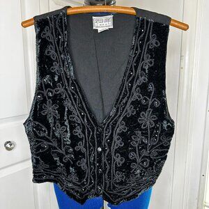 Vintage Speed Limit Black Beaded Bohemian Velvet Vest Size Small